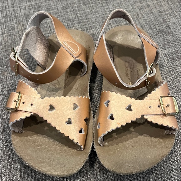 Charming Tan Kids Sandals with Heart Cutouts - Picture 1 of 3